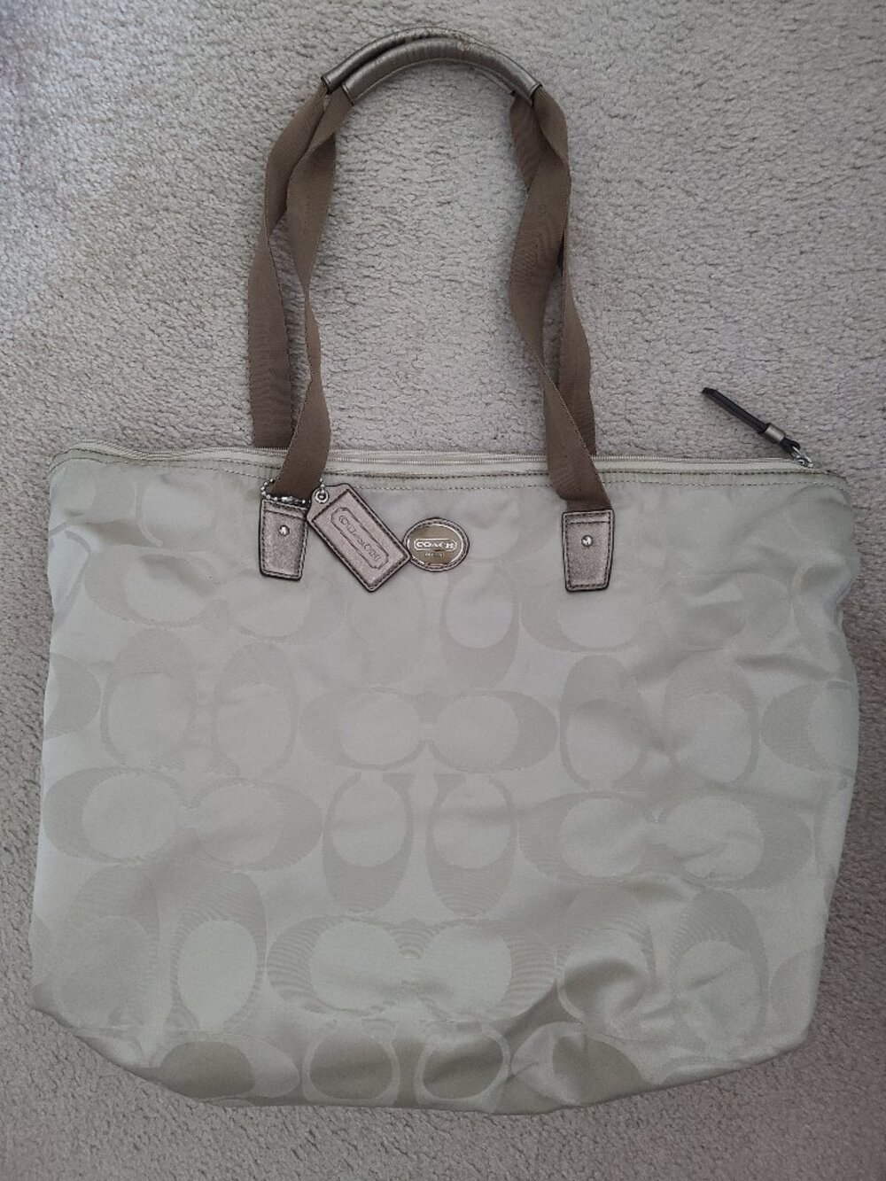 Coach Women's Beige Signature Logo Tote Bag with Pouch Pink Lining